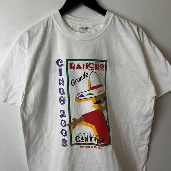 2003 Vintage Y2K Cinco Rancho Mexico T Shirt White Large L Summer Mexican Solid - Picture 5 of 16